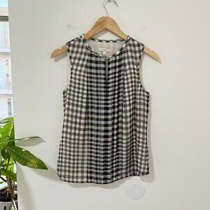 J. Crew Black & White Gingham Print Popover Tank Blouse Size 0